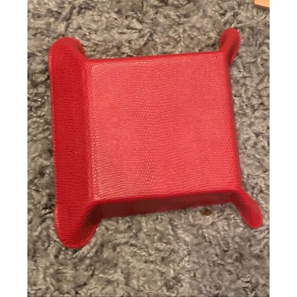 NEW IN BOX RAIKA Valet Tray Catchall Leather 7" Square Snap RED Organizer - Picture 6 of 7